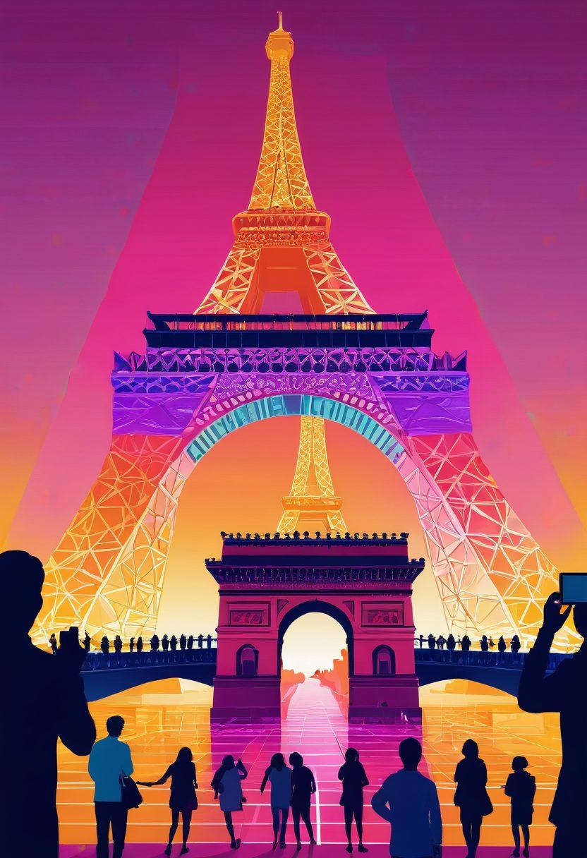 A vibrant scene illustrating a diverse group of people gathered around a large, interactive digital bridge made of glowing, interconnected blog posts and comments. The atmosphere is lively with warm colors, symbolizing community connections and communication. Include landmarks representing different cultures in the background to reflect global interaction. Artistic style of bright vector art with a modern twist.